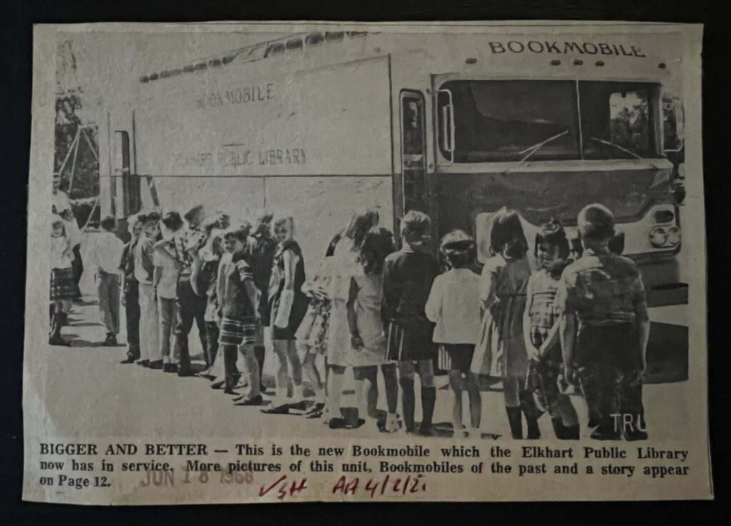 Students waiting for the bookmobile in 1968.