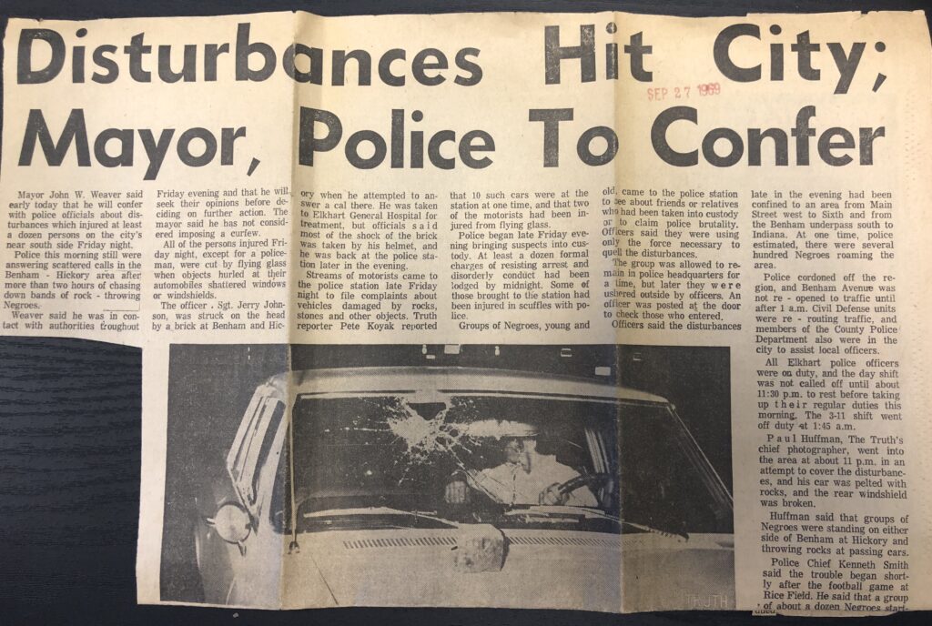 Police car damage shown on the Sept. 27, 1969, front page.