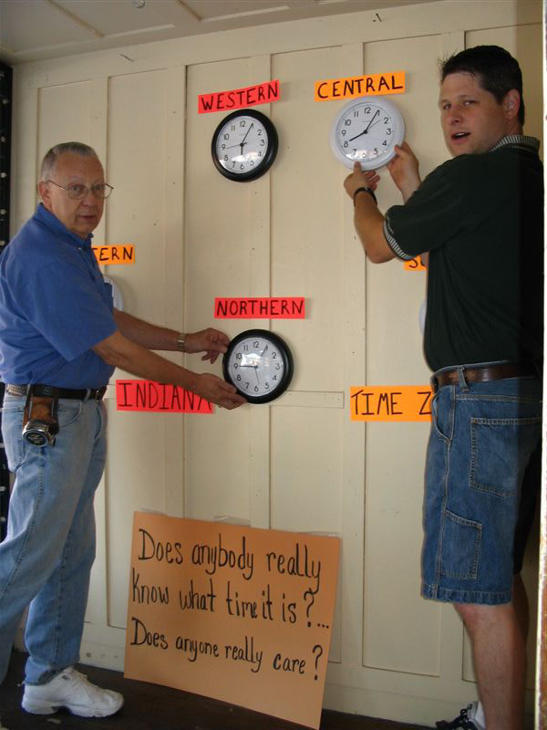 A Wakarusa business had some fun with the daylight saving time debate in 2005.